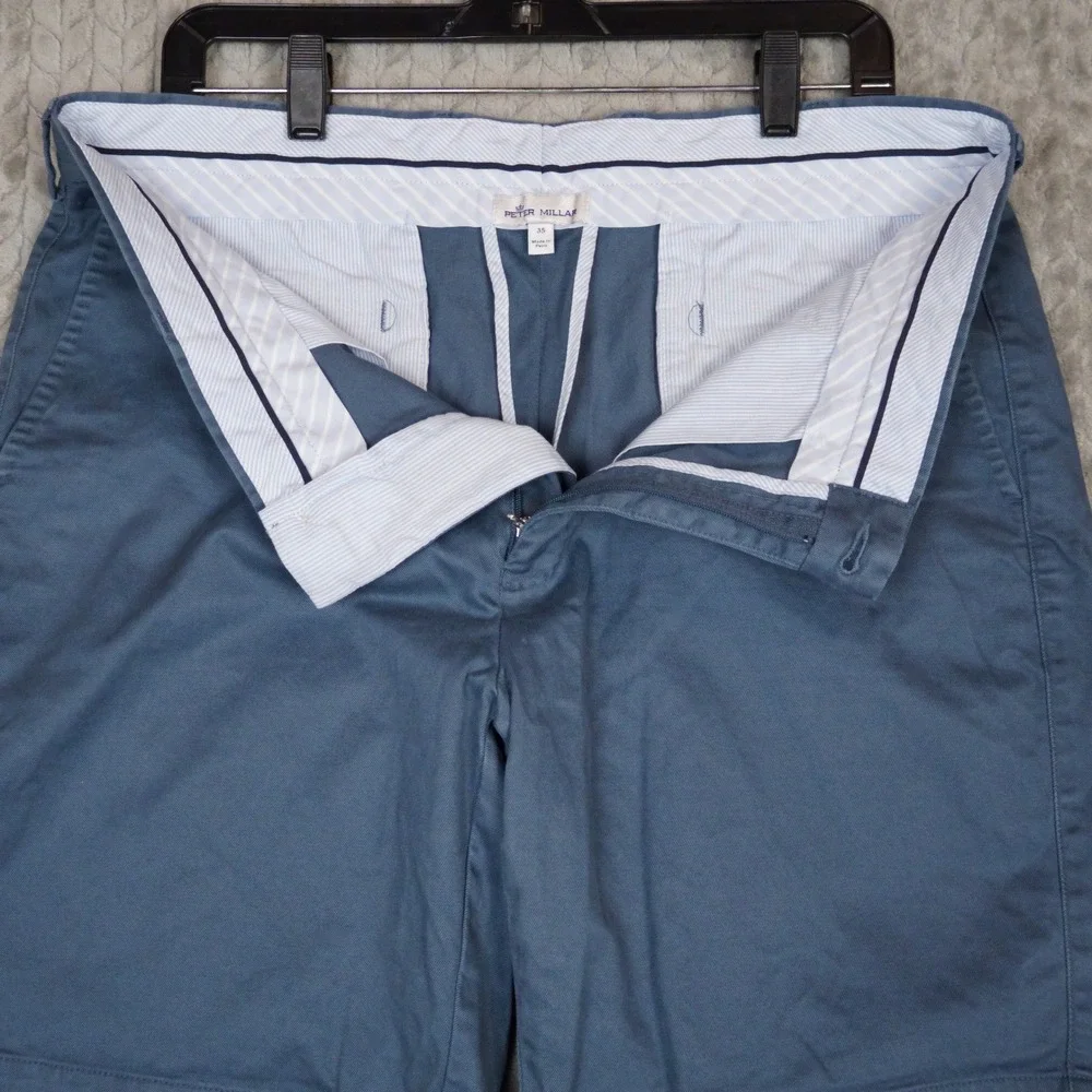 Peter Millar Chino Shorts Mens 35 Blue Flat Front Casual Golf Twill Cotton